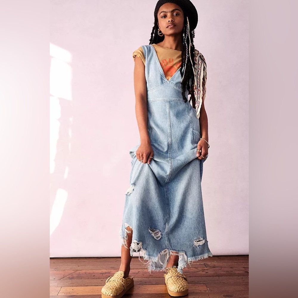 NWT Free People We The Free Wonderland Denim Maxi Dress Midi Women’s XS